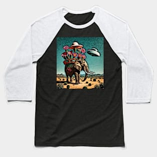 watercolor cactus on Elephant with UFO Baseball T-Shirt